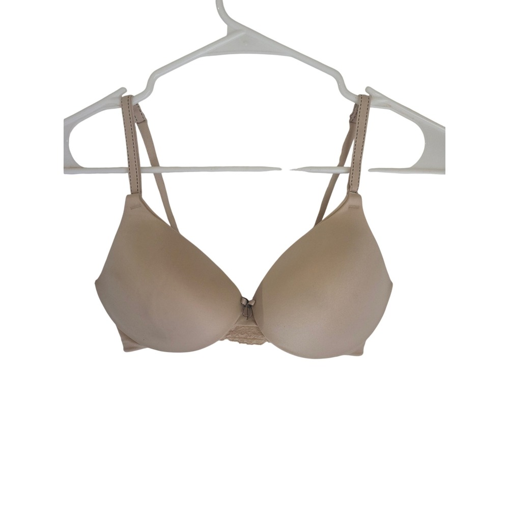 Maidenform Comfort Devotion Tan Nude Lace Trim T-Shirt‎ Bra 32C Wireless Padded